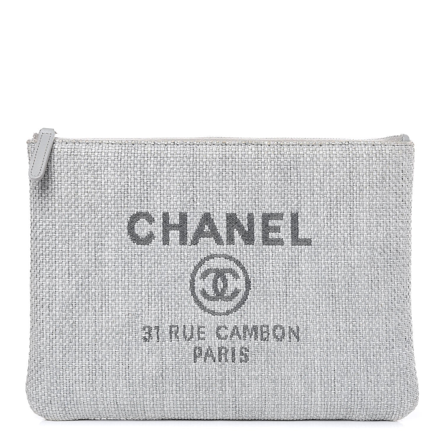 Chanel Woven Straw Raffia Medium Deauville Pouch Grey 1 of 12