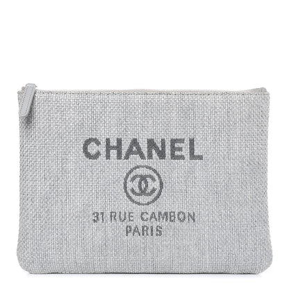 Chanel Woven Straw Raffia Medium Deauville Pouch Grey 1 of 12