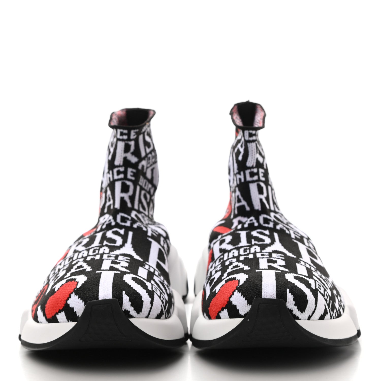 Balenciaga Neoprene Knit Bonjour Paris Womens Speed Sneakers 37 Black White Red 2 of 9