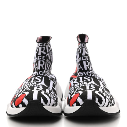 Balenciaga Neoprene Knit Bonjour Paris Womens Speed Sneakers 37 Black White Red 2 of 9
