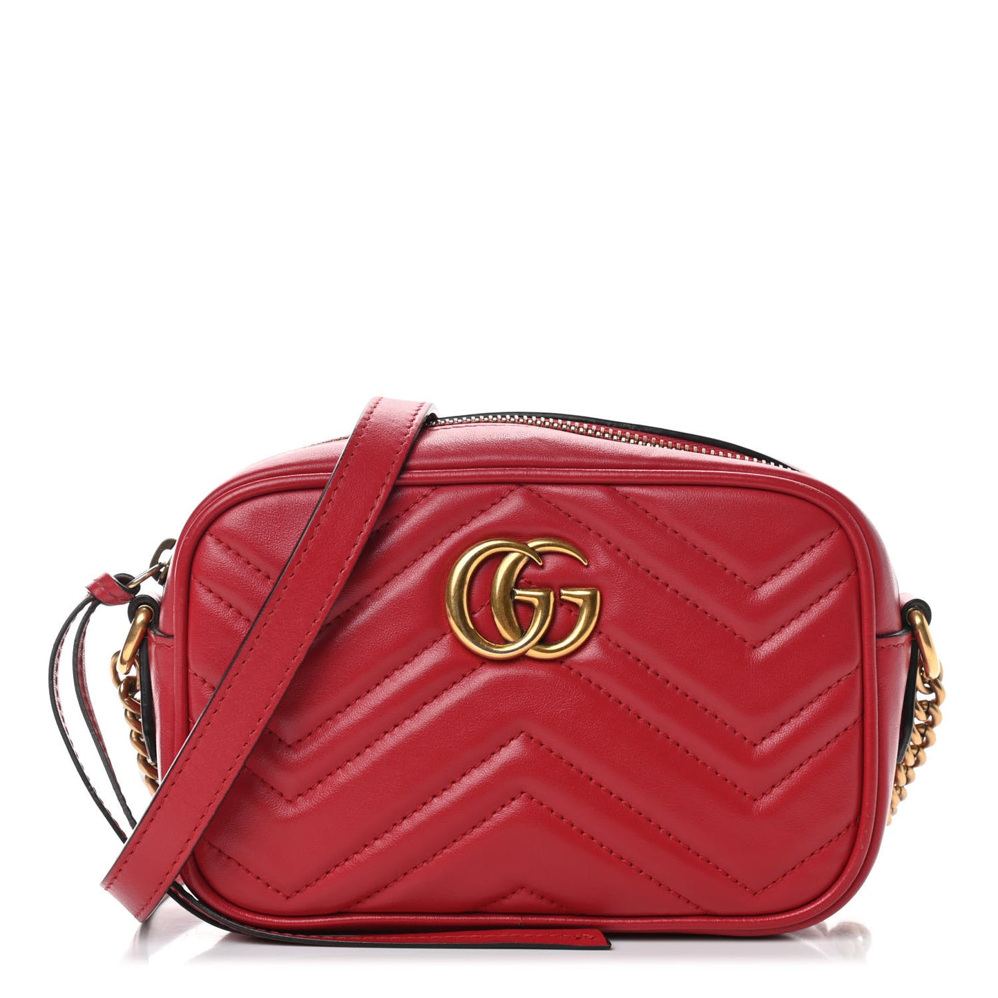 Calfskin Matelasse Mini GG Marmont Chain Shoulder Bag Hibiscus Red