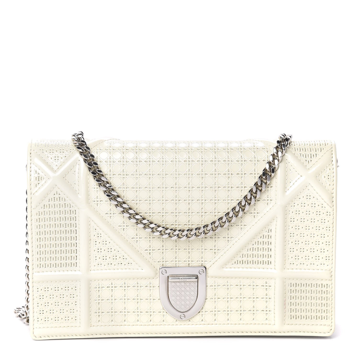 Christian Dior Patent Micro-Cannage Diorama Wallet on Chain Pouch White 1 of 9