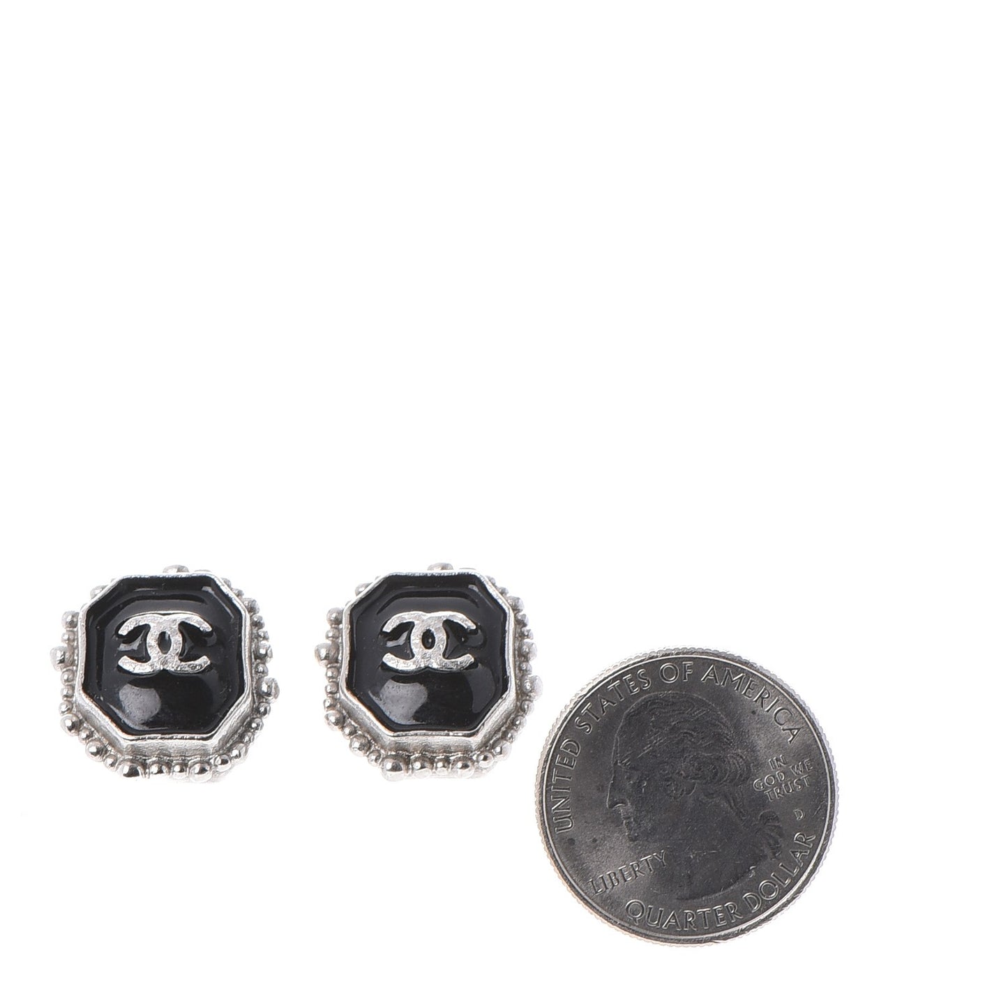 Enamel CC Clip On Earrings Black Silver