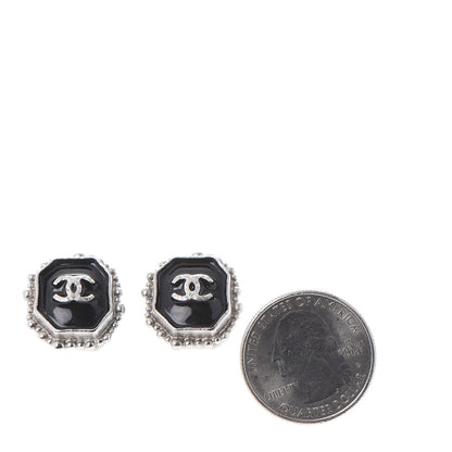 Chanel Enamel CC Clip On Earrings Black Silver 2 of 4