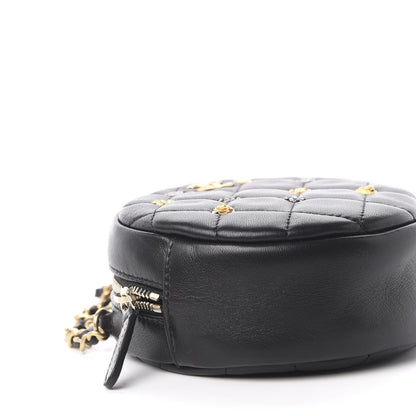 Chanel Lambskin Quilted Studded Round Clutch With Chain Black 5 of 10