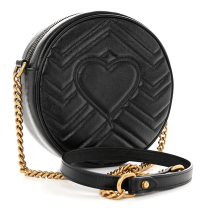 Gucci Azalea Calfskin Matelasse Heart Mini GG Marmont Round Shoulder Bag Black 3 of 10