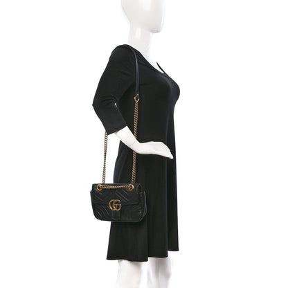 Gucci Calfskin Matelasse Mini GG Marmont Shoulder Bag Black 2 of 10