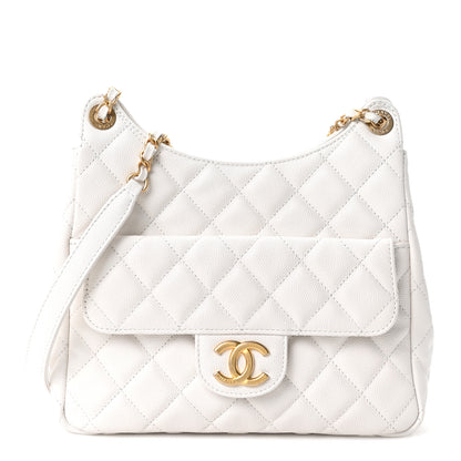 Chanel Caviar Quilted Wavy CC Hobo White 1 of 11
