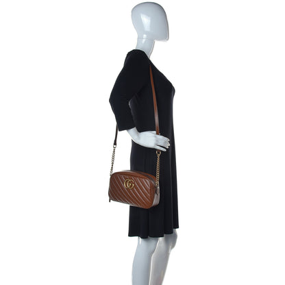 Gucci Glazed Calfskin Matelasse Diagonal Mini GG Marmont Chain Shoulder Bag Cuir 2 of 9