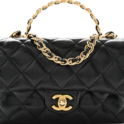 Chanel Shiny Lambskin Quilted Golden Links Top Handle Flap Black 8 of 11