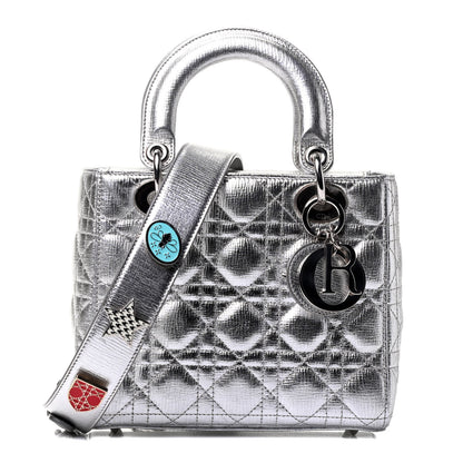 Christian Dior Metallic Grained Calfskin Cannage Small Lucky Badges My Lady Dior Silver 1 of 4