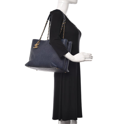 Chanel Wrinkled Lambskin Chevron Quilted Large Surpique Tote Navy Blue 2 of 10