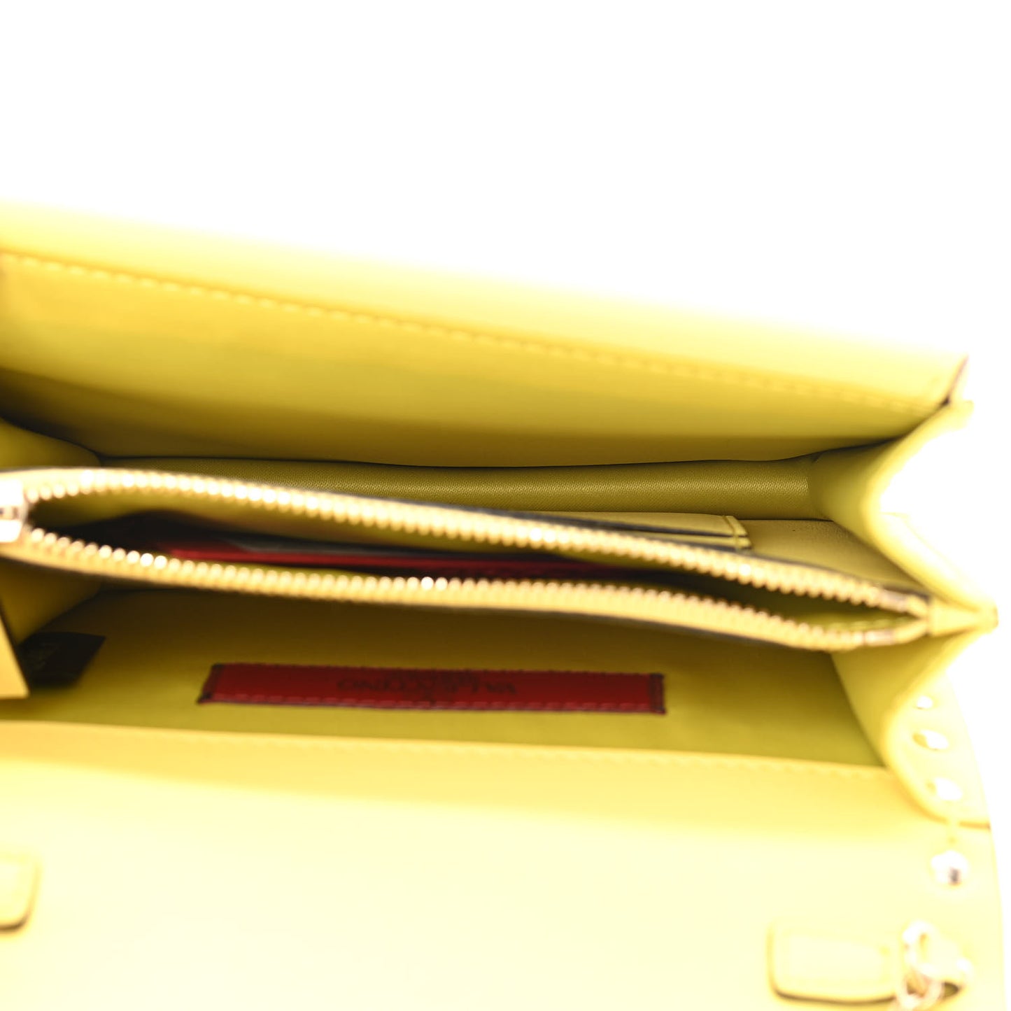 Calfskin Rockstud Wallet on Chain Light Yellow