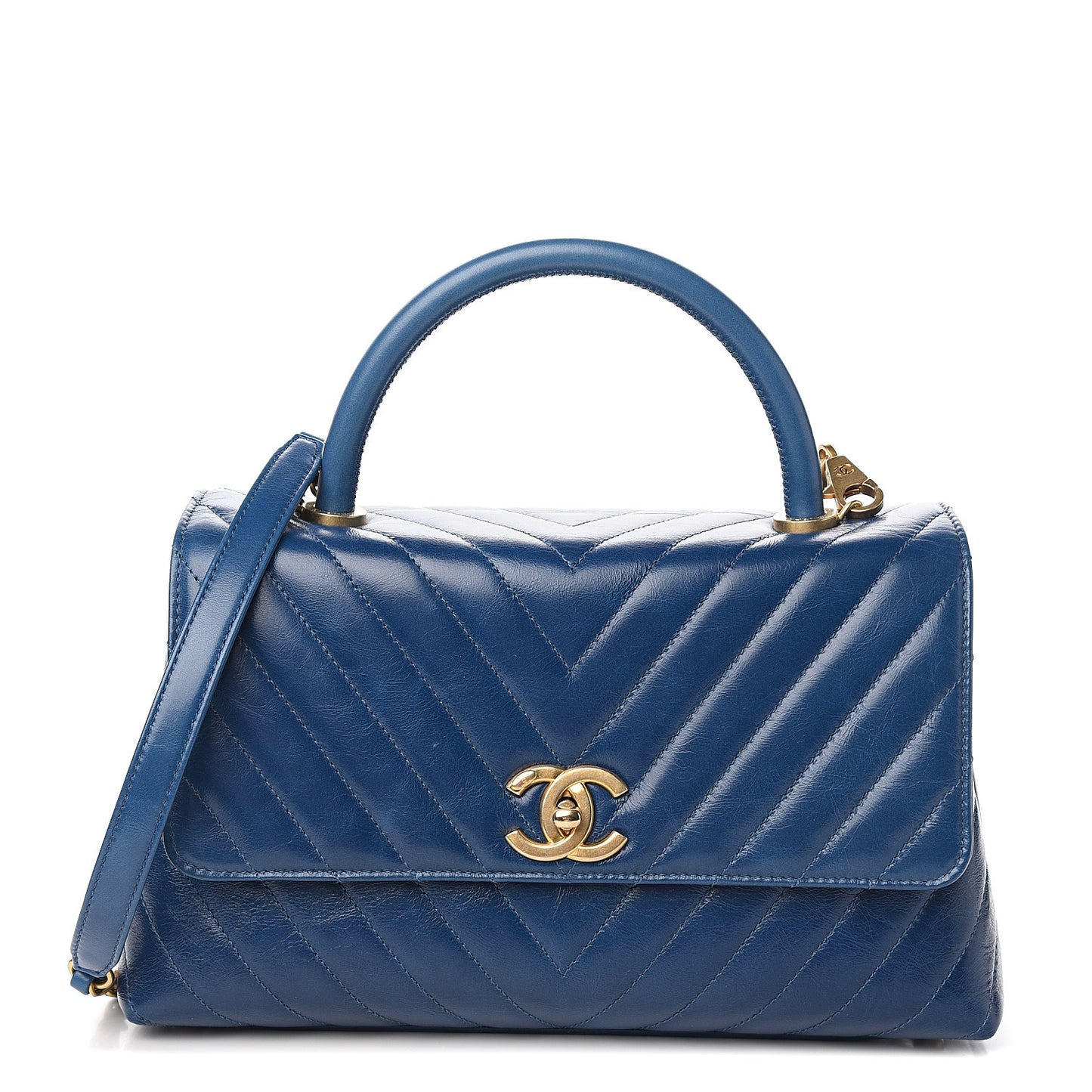 Calfskin Chevron Quilted Small Coco Handle Flap Blue
