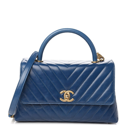 Chanel Calfskin Chevron Quilted Small Coco Handle Flap Blue 1 of 9