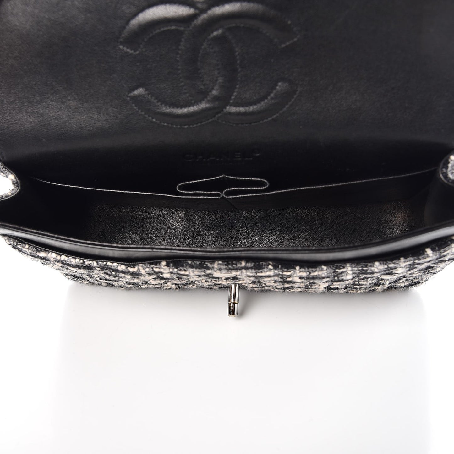 Tweed Medium Double Flap Black White