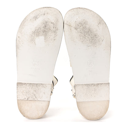 Chanel Calfskin Printed Velcro Dad Sandals 37 White Black 6 of 9