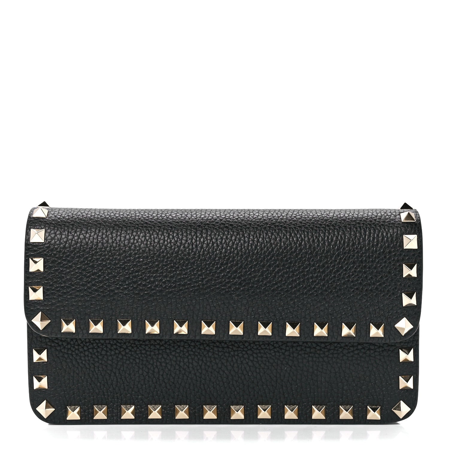 Valentino Garavani Pebbled Calfskin Rockstud Flap Wallet On Chain Black 1 of 11