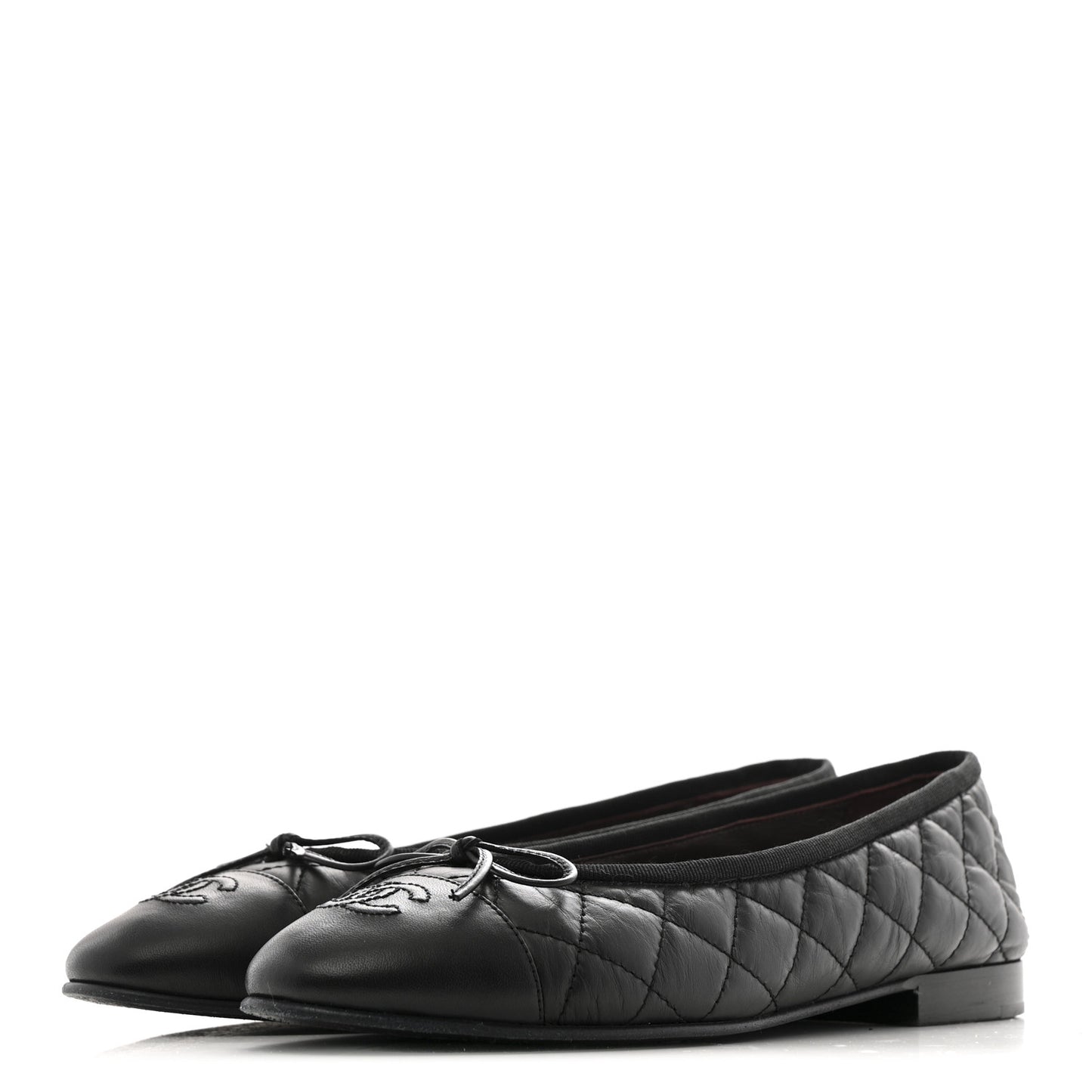 Aged Calfskin Quilted CC Cap Toe Ballerina Flats 37 Black