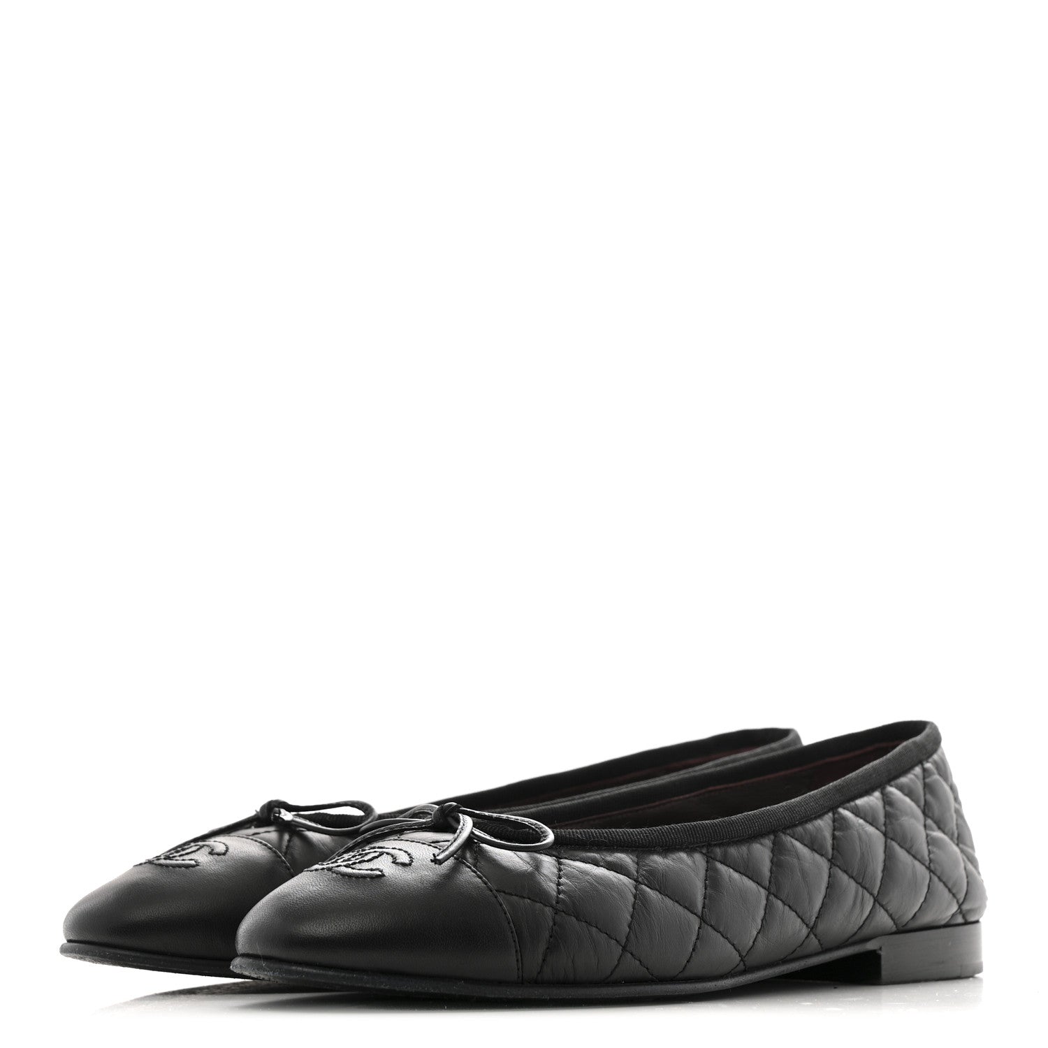 Chanel Aged Calfskin Quilted CC Cap Toe Ballerina Flats 37 Black 4 of 12