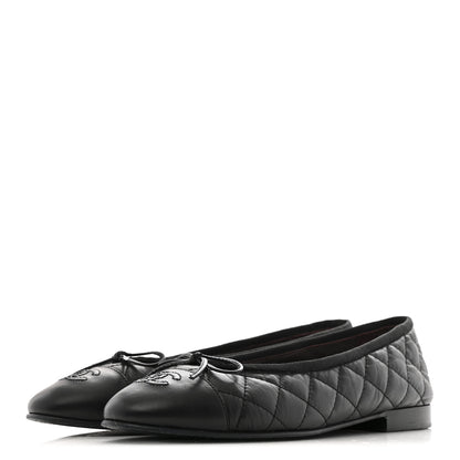 Chanel Aged Calfskin Quilted CC Cap Toe Ballerina Flats 37 Black 4 of 12
