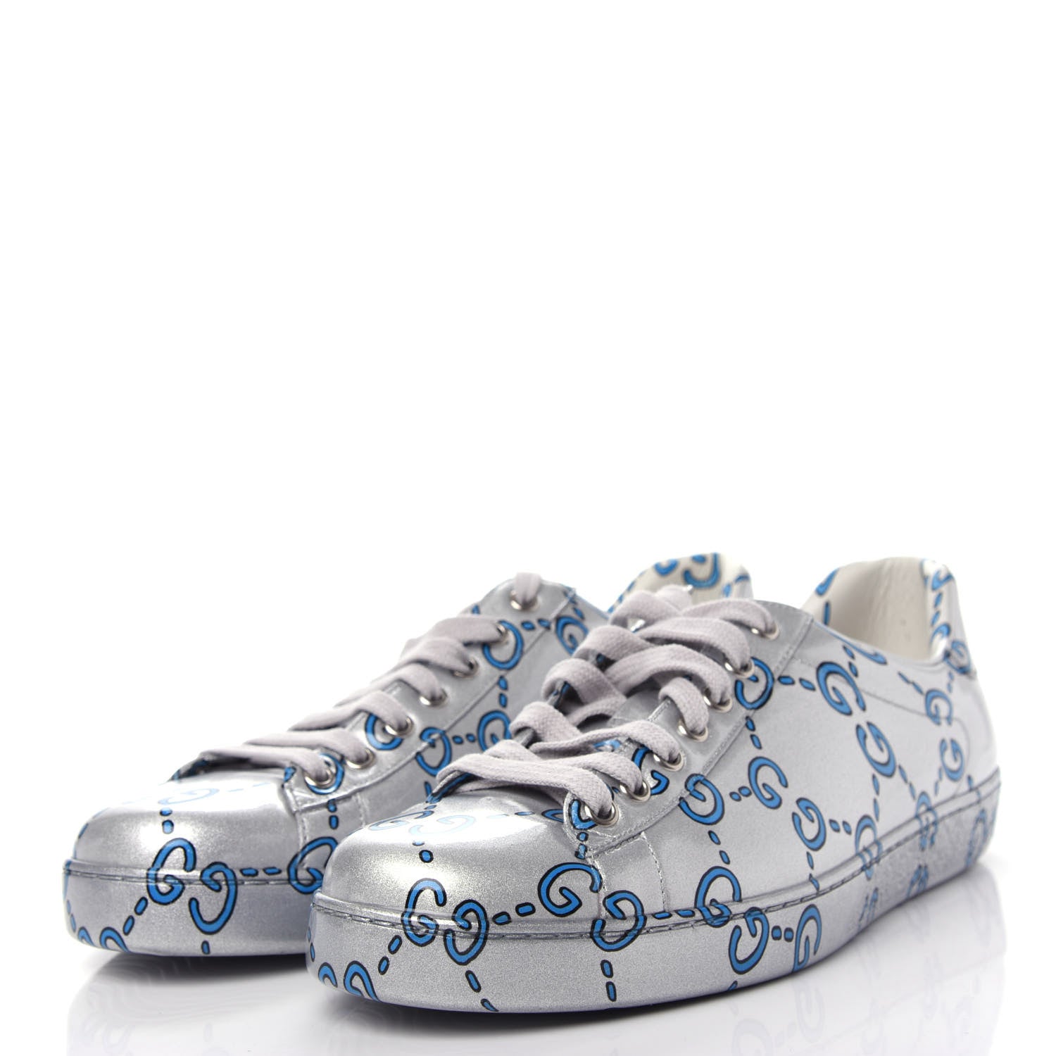 Gucci Miro Rubber Wax GucciGhost Print Mens New Ace Sneakers 9 Silver 3 of 11
