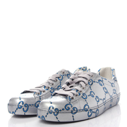 Gucci Miro Rubber Wax GucciGhost Print Mens New Ace Sneakers 9 Silver 3 of 11