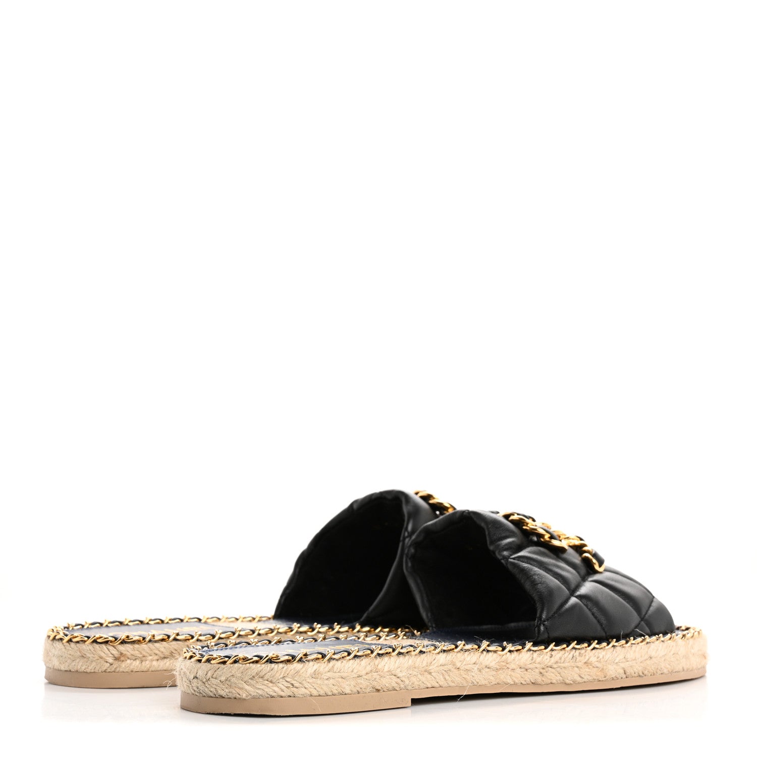 Chanel Lambskin Quilted CC Chain Espadrille Mules 40 Black Navy 5 of 9