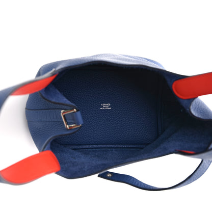 Hermes Taurillon Clemence Swift Eclat Picotin Lock 18 PM Bleu Brighton Capucine 5 of 9