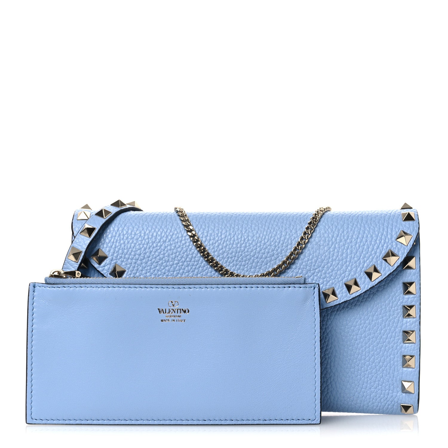 Valentino Garavani Grainy Calfskin Rockstud Flip Lock Wallet With