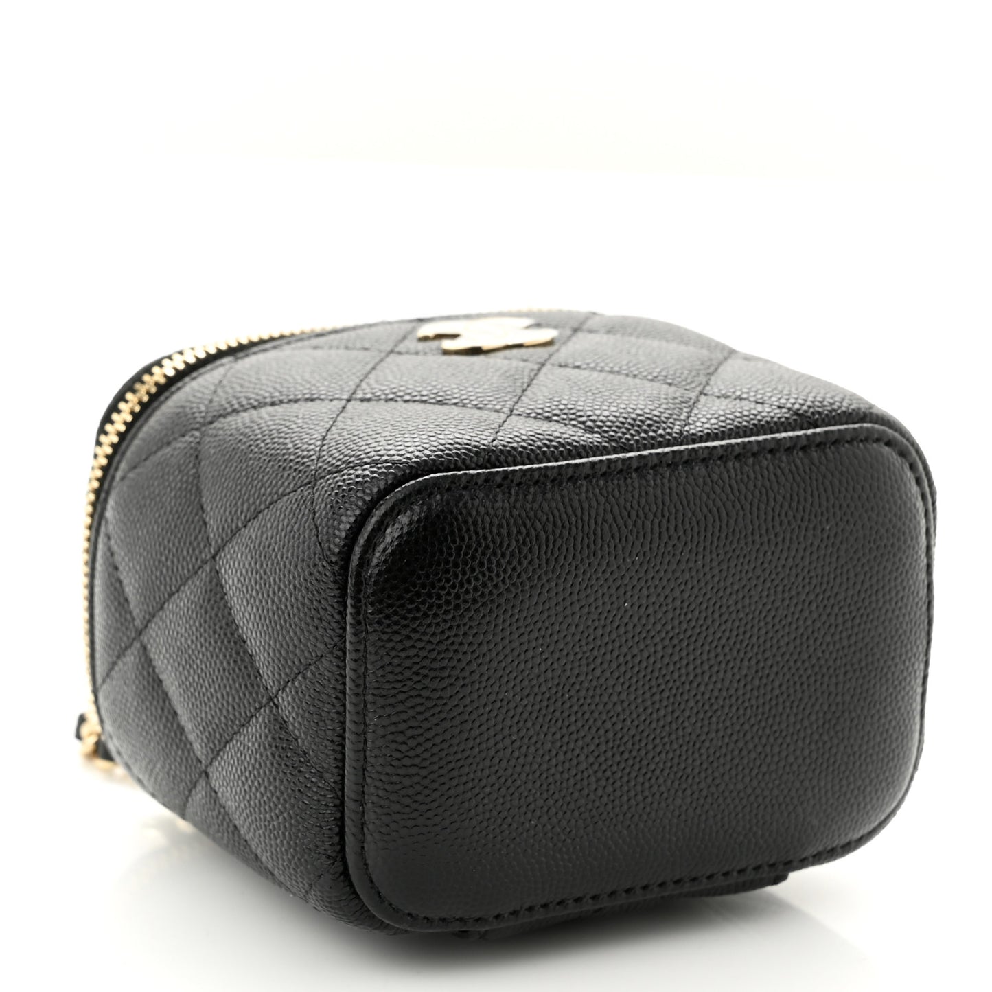 Caviar Quilted Mini Pearl On Top Vanity Case With Chain Black
