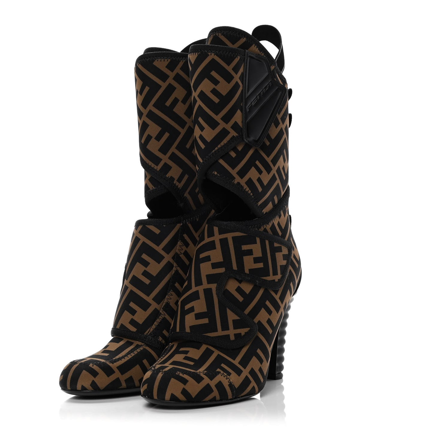 Lycra Vitello FF Logo Tape Promenade Ankle Boots 36 Tobacco Black