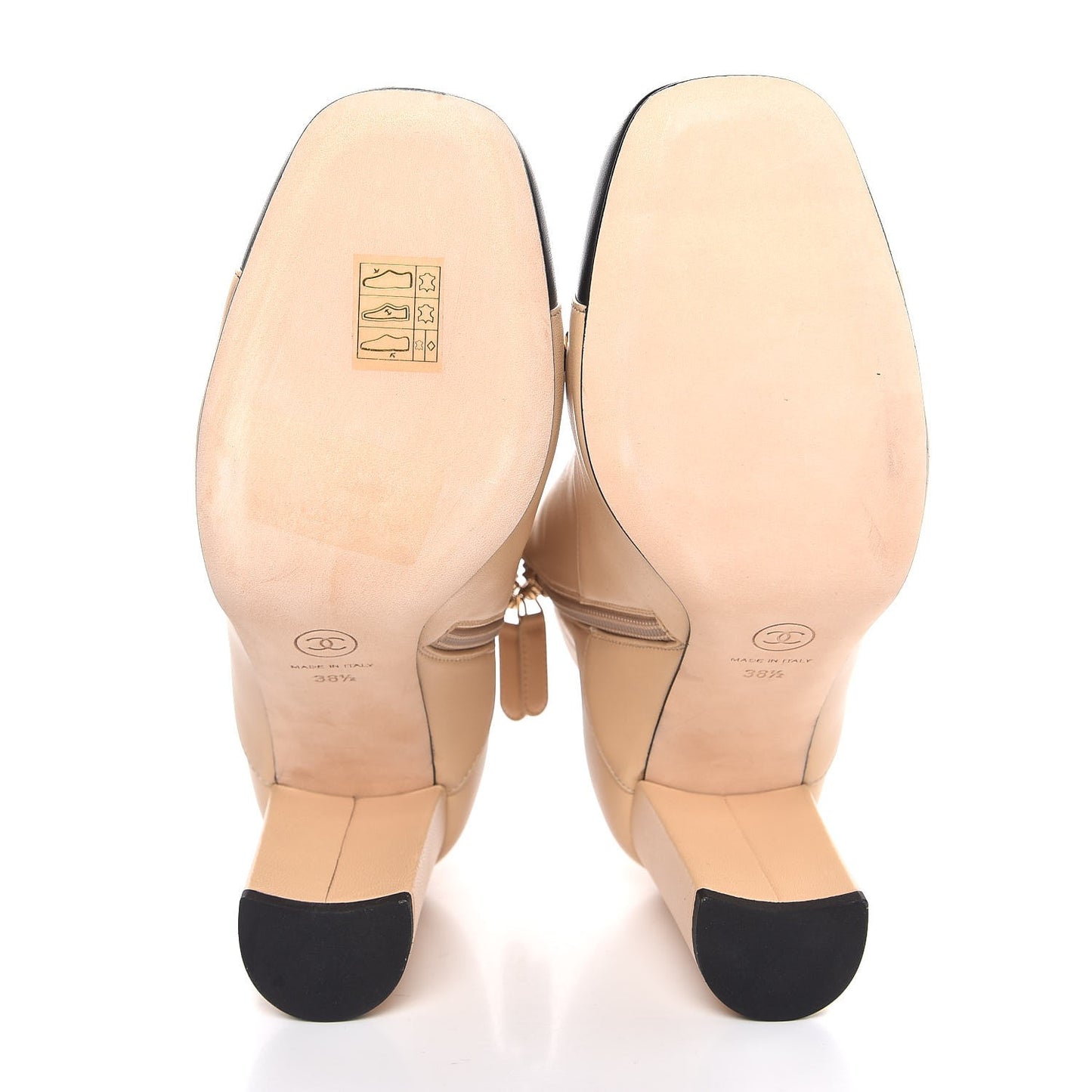 Lambskin CC Chain Cap Toe Short Boots 38.5 Beige Black