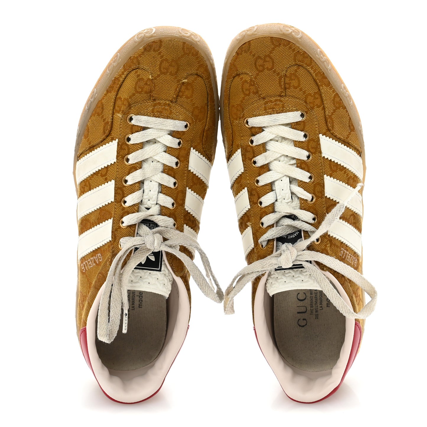 X ADIDAS Vintage GG Monogram Mens Gazelle Sneakers 9.5 Mid Natural Nut Off White