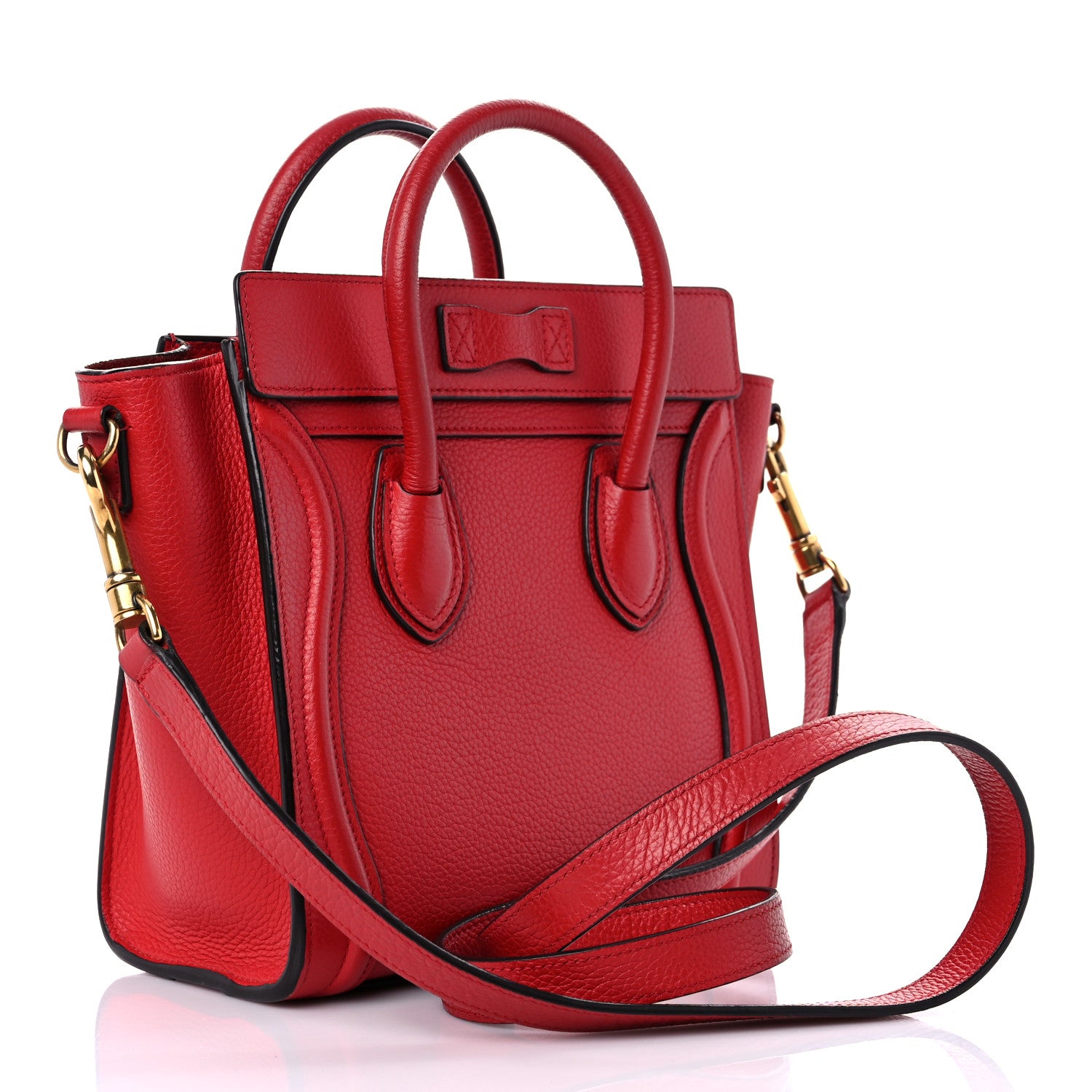 Celine Drummed Calfskin Nano Luggage Coquelicot 3 of 11
