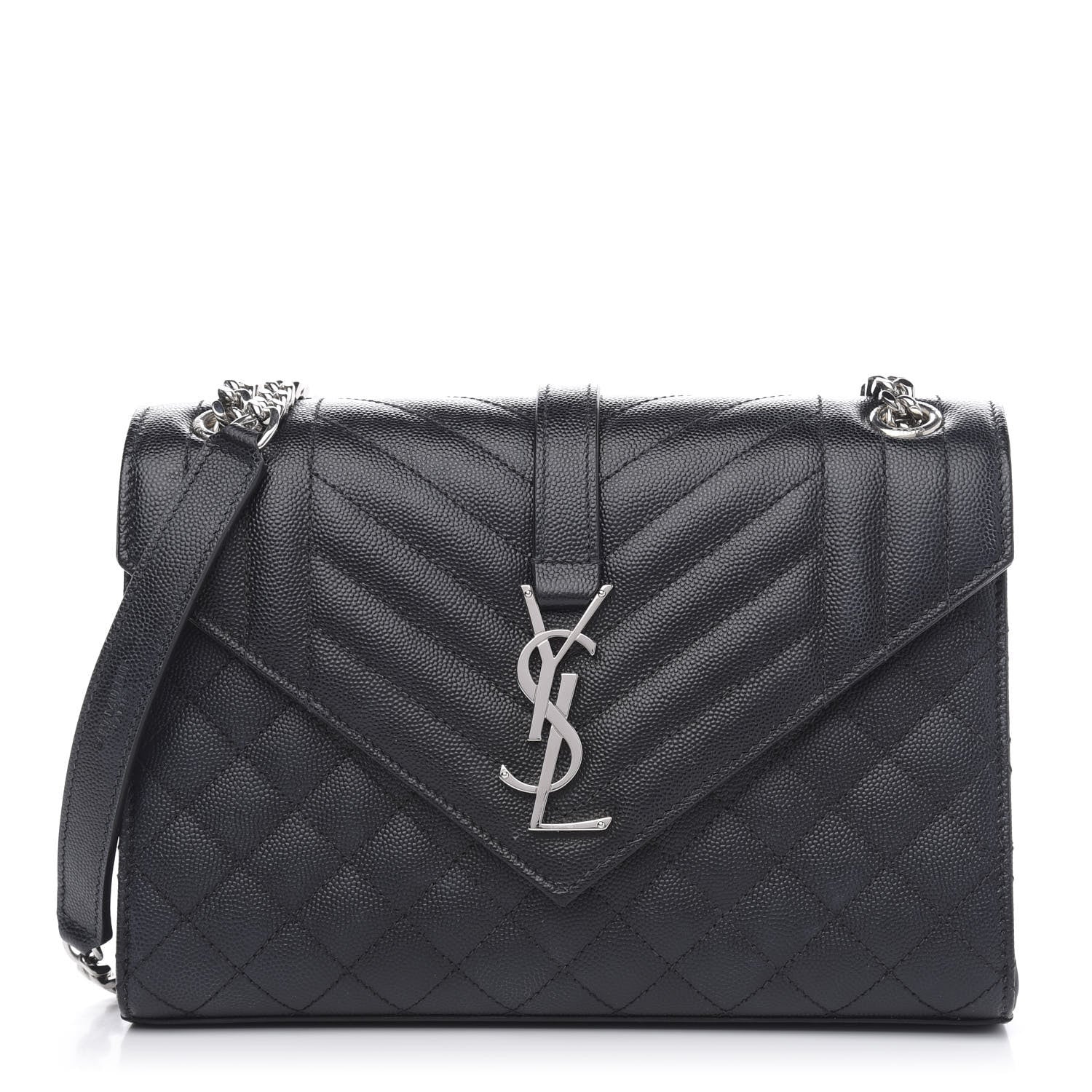 Saint Laurent Grain De Poudre Textured Mixed Matelasse Triquilt Medium Monogram Satchel Black 1 of 13