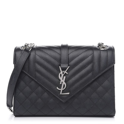 Saint Laurent Grain De Poudre Textured Mixed Matelasse Triquilt Medium Monogram Satchel Black 1 of 13