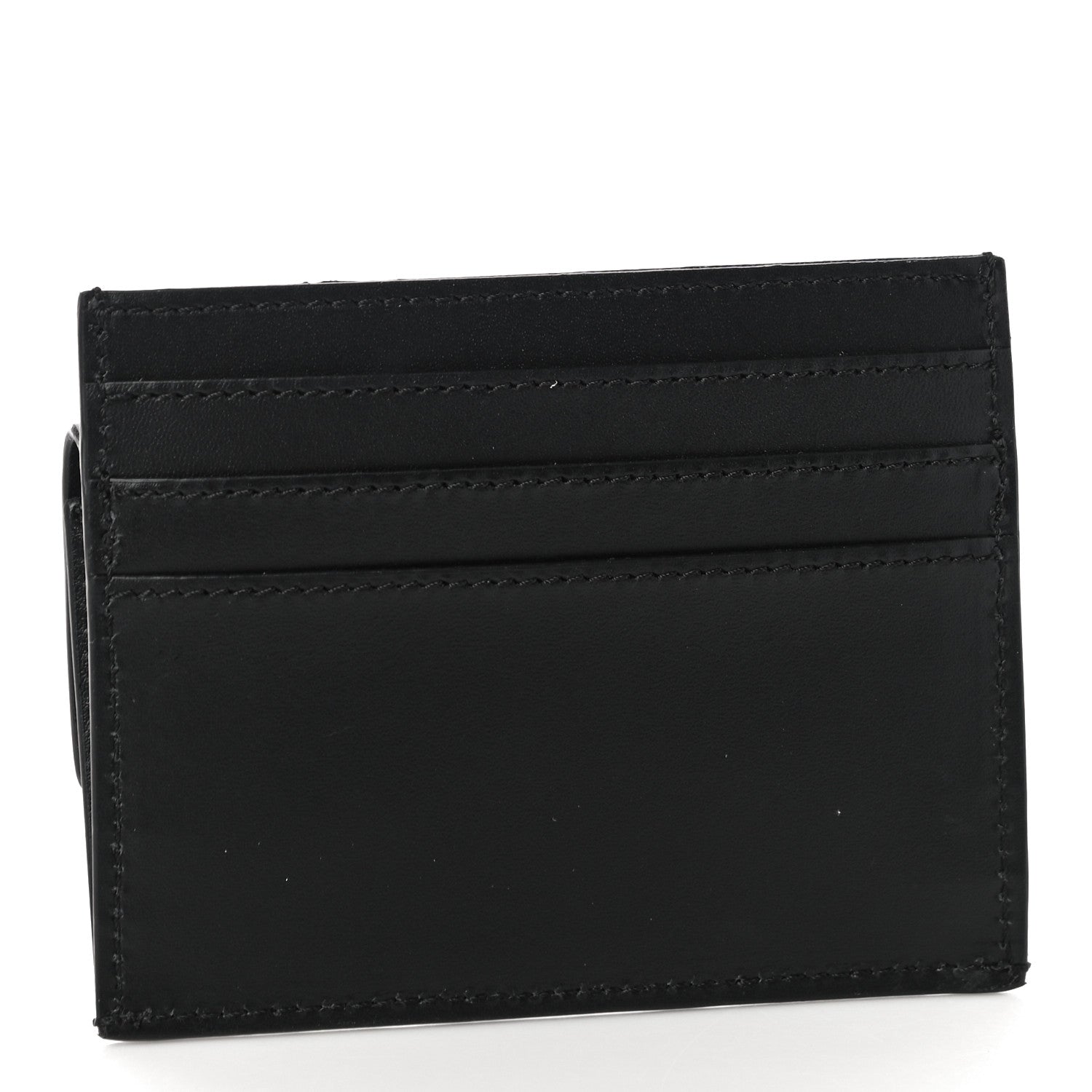 Fendi Vitello King Tamponato Logo Embossed Fold Over Card Holder Wallet Black 3 of 11