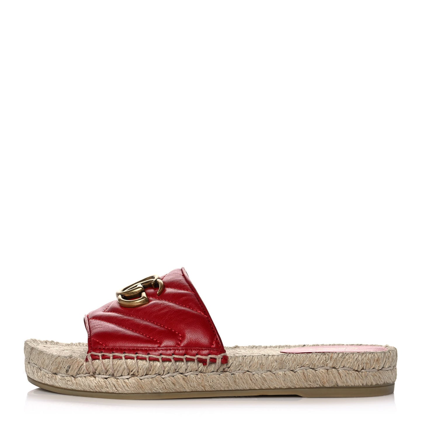 Nappa Matelasse GG Marmont Espadrille Slide Sandals 35 Hibiscus Red