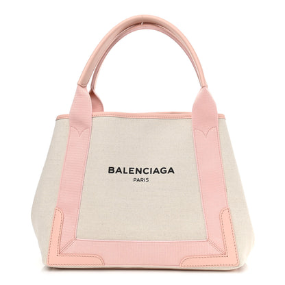 Balenciaga Cotton Canvas Satin Calfskin S Navy Cabas Pink Beige 3 of 10