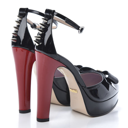 Gucci Patent Crystal GG Bow Sadie Spike Ankle Strap d'Orsay Platform High Heel Pumps 35.5 Black 4 of 9