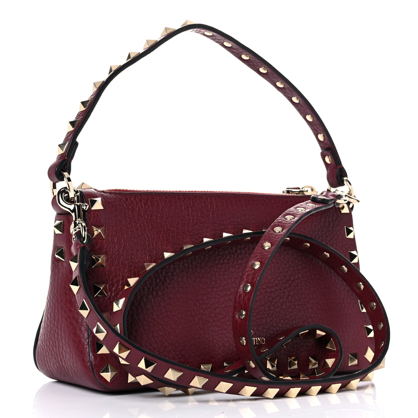 Pebbled Calfskin Small Rockstud Flip Lock Shoulder Bag Cerise