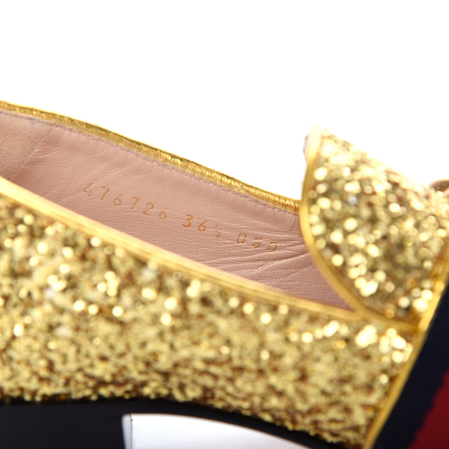 Gucci Glitter Web Peyton Loafers 36.5 Gold 10 of 11