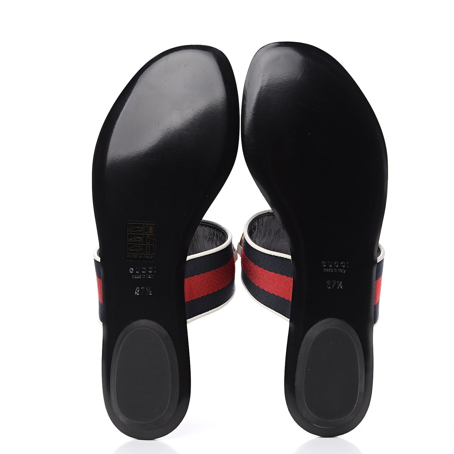 Calfskin Horsebit Web Thong Sandals 37.5 White Black