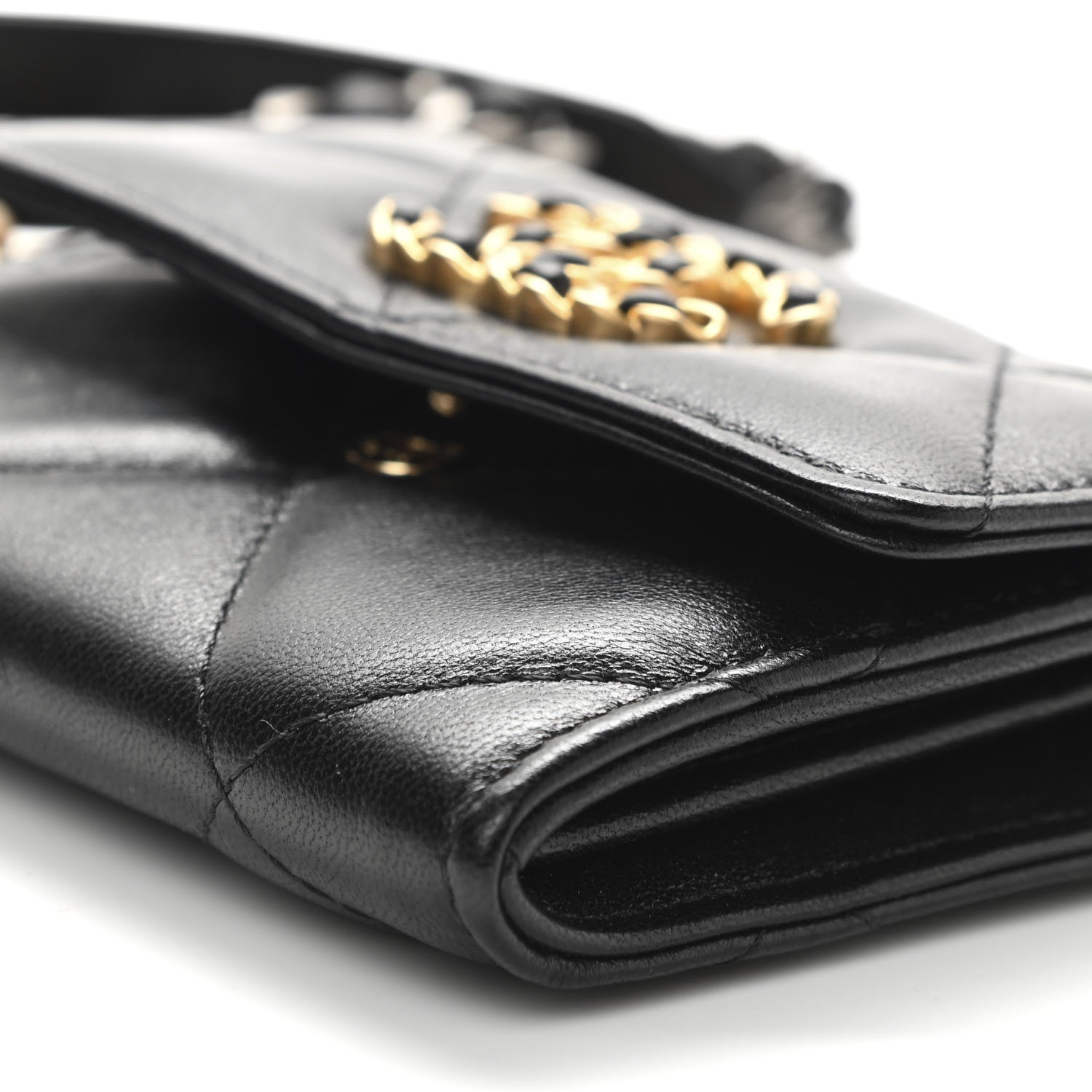 Chanel Shiny Goatskin Quilted Chanel 19 Flap Coin Purse With Chain Black 10 of 10