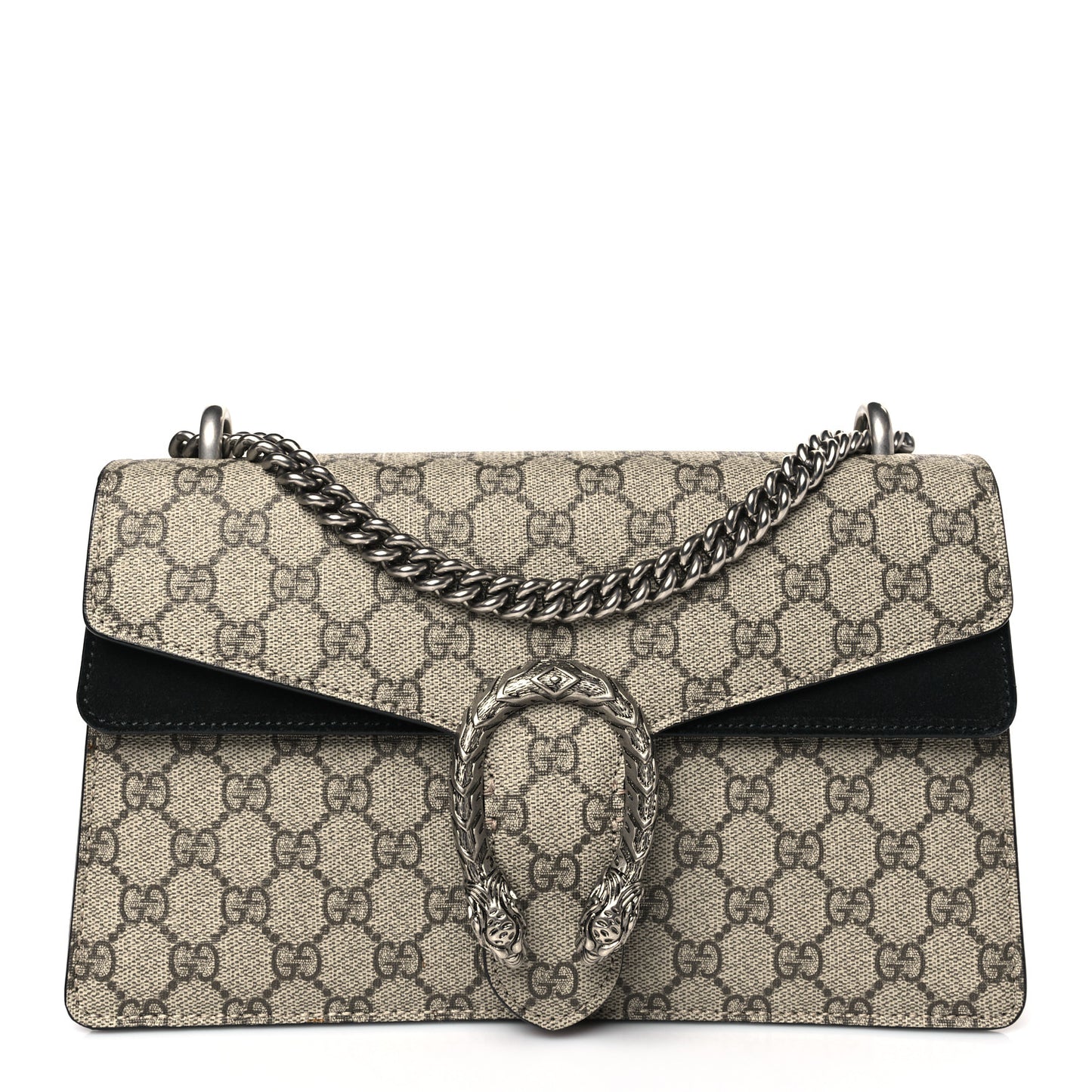 GG Supreme Monogram Suede Crystal Small Dionysus Shoulder Bag Beige Ebony Black
