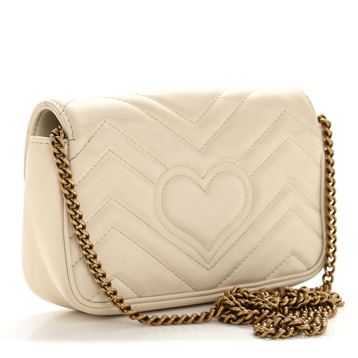 Gucci Calfskin Matelasse Super Mini GG Marmont Shoulder Bag White 3 of 15
