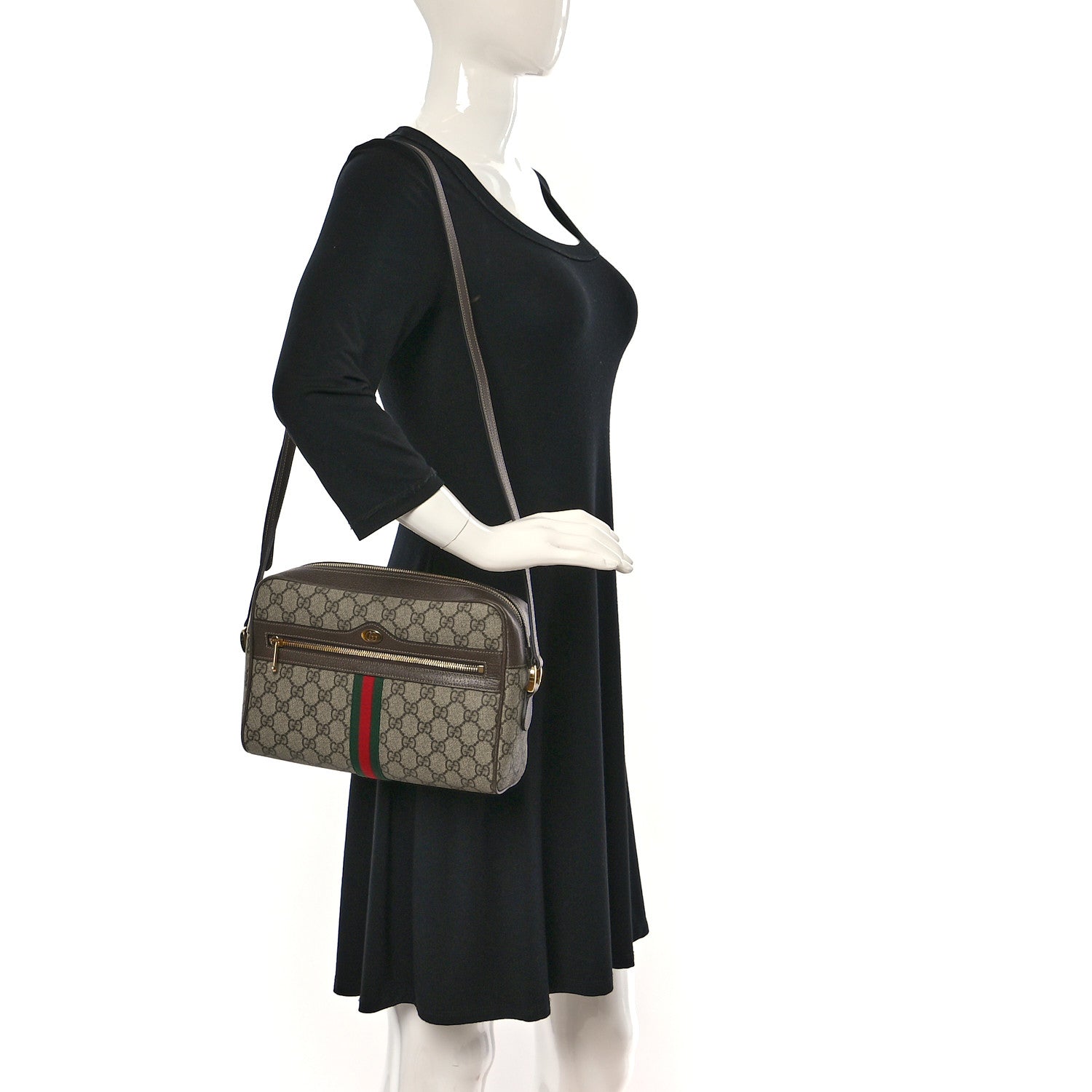 Gucci GG Supreme Monogram Web Small Ophidia Shoulder Bag Brown 2 of 9