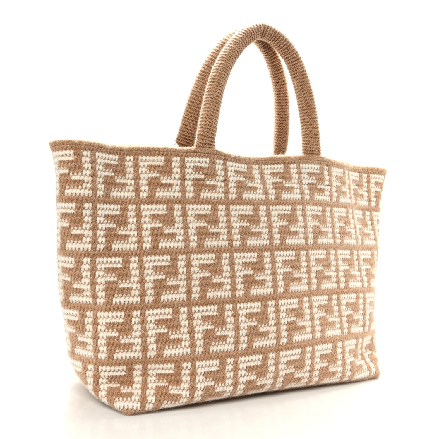 Fendi Cashmere Knit FF Large Shopper Tote Cammello 3 of 9