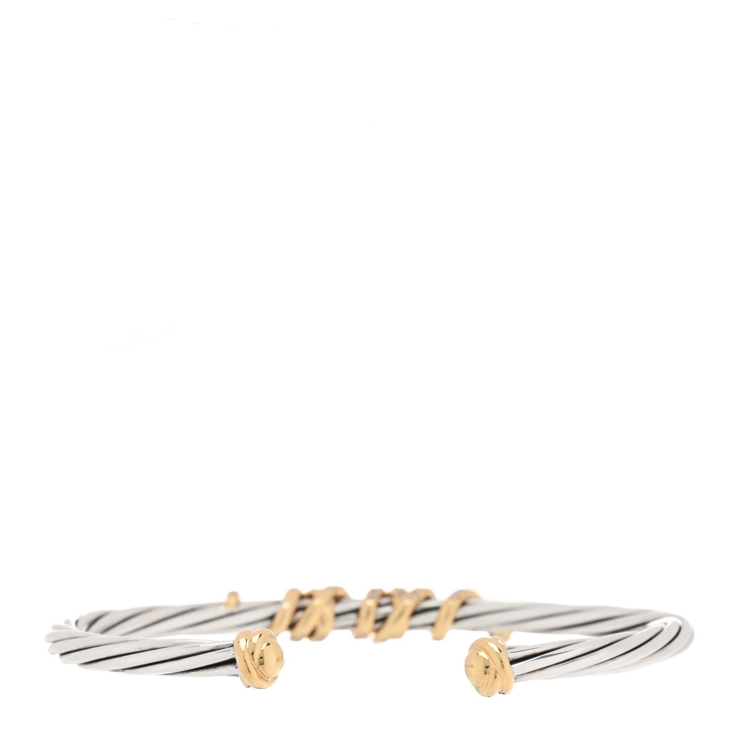 David Yurman Sterling Silver 18K Yellow Gold Diamond 4mm Helena Station Bracelet 2 of 3